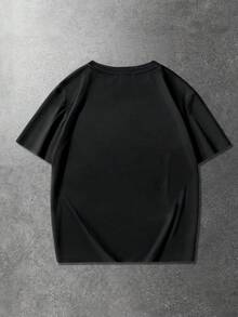 ROMWE MEN Camiseta de manga corta de cuello redondo con bordado de corazón, de uso casual y versátil para uso diario para hombres - Negro - Ver 2