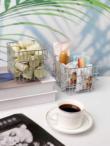 1PC Iron Square Desktop Storage Organizer Basket, Available In Multiple Sizes, For Kitchen Fruit & Vegetable, Makeup Cosmetics, Coffee Capsules, Office Supplies, Back To School Student Gift - Multicolor - View 5