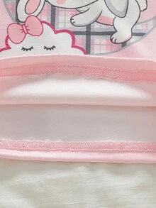 Genkimix Kids 2件套女婴可爱云朵、月亮、兔子印花短袖上衣和打底裤贴身睡衣套装 女婴睡衣 婴儿睡衣套装 女婴睡衣 - 淺粉色 - 查看 7