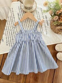 LMoss Kids Baby Girl Cute Striped Pattern Sleeveless Dress, Summer - Blue - View 5