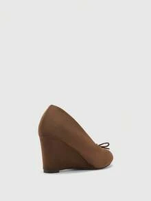 CUCCOO BIZCHIC Brown Suede Retro Bow Tie Wedge Shoes, Elegant And Commuting-Friendly - Coffee Brown - View 9