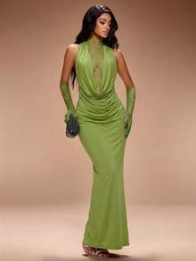 Radiana 女士性感优雅绿色蕾丝拼接修身派对连衣裙，优雅迷人，性感妩媚，浪漫蕾丝拼接垂褶V领修身连衣裙，适合派对、晚宴、情人节、音乐会、俱乐部、嘉年华、节日、约会之夜、聚会、生日、单身派对、鸡尾酒会、正式活动、庆典等场合，尽显端庄、时尚、可爱、休闲、外出、优雅，凸显身材。 - 綠色 - 查看 4