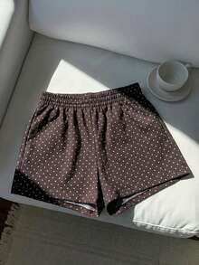 SHEIN EZwear Quần ống rộng dệt họa tiết chấm bi màu nâu, thích hợp cho mùa xuân và mùa hè, trang phục nữ mùa xuân và mùa hè. - Nhiều màu - Xem 3