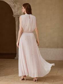 MOTF PREMIUM 女士长款A字连衣裙，褶皱波点印花，春夏款 - 粉色 - 查看 3