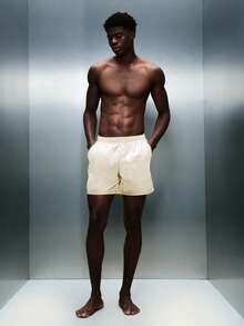 PLAYBOY X SUMWON Bunny Logo Beach Swim Trunks With Elastic Drawstring Waistband And Side Pockets Summer Casual Swimwear - Yellow - View 5