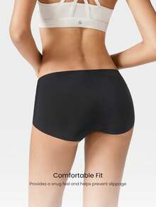GLOWMODE 2 Packs Lightweight Breathable Sweat-Wicking Mid-Waist Full Coverage Seamless No-Show Underwear Daily Workout - Black - View 4