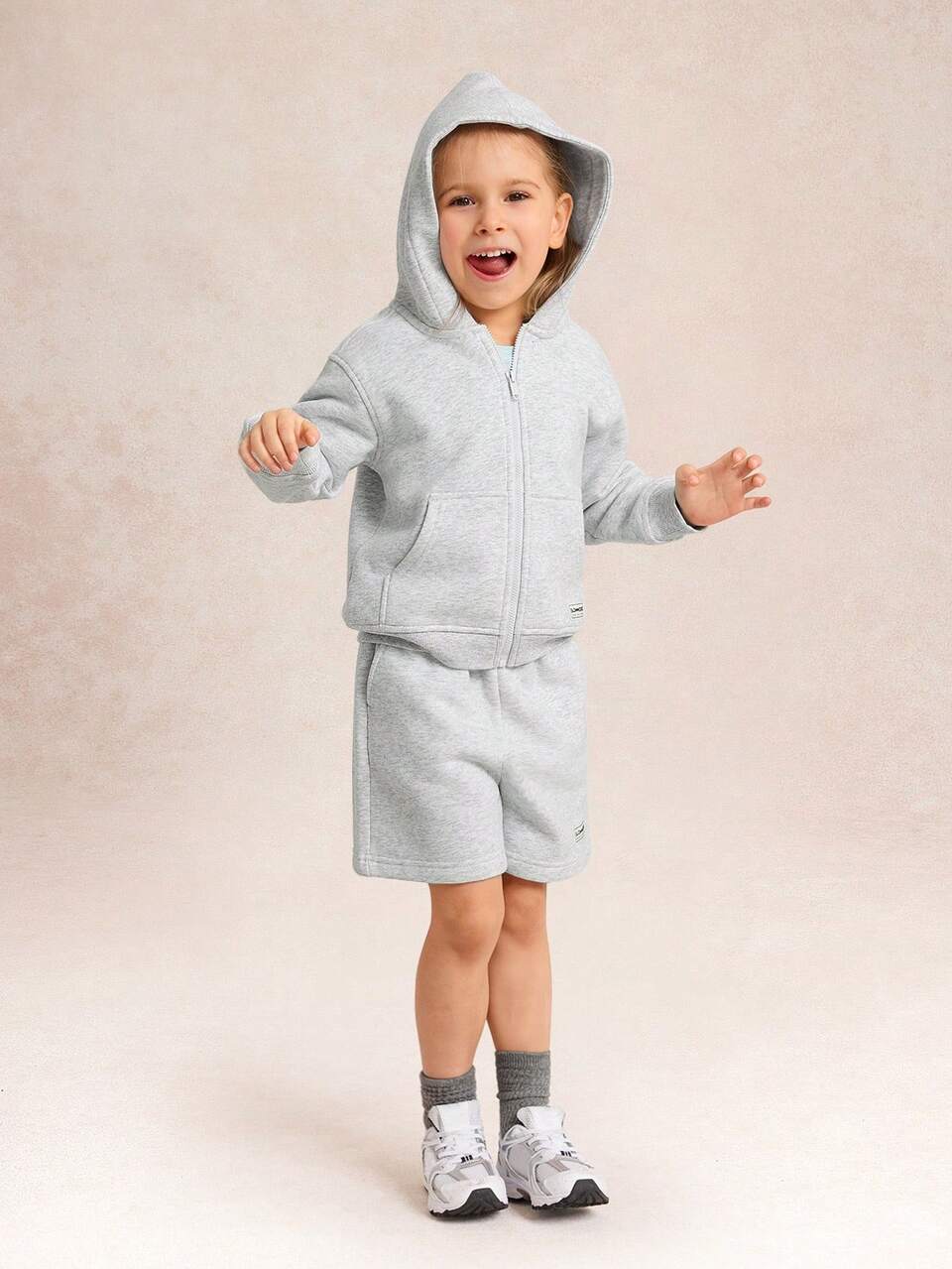 Colección para niños Conjunto de forro polar de uso diario Abrigado y suave Ajuste holgado con bolsillos laterales Chaqueta con capucha y cremallera para uso casual y al aire libre