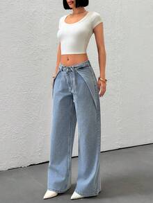 SHEIN Fashionable Commuter Low-Waist Straight-Leg Jeans - Medium Wash - View 6