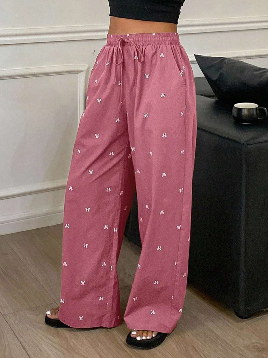 DAZY Autumn Cute Bow Print Loose Pajama Bottoms