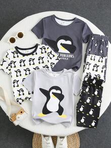 SHEIN 6件套男童可爱卡通企鹅印花休闲家居服套装，舒适时尚，百搭实用，适合日常穿着和派对场合。 - 彩色 - 查看 7