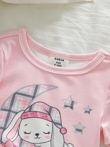 Genkimix Kids 2件套女婴可爱云朵、月亮、兔子印花短袖上衣和打底裤贴身睡衣套装 女婴睡衣 婴儿睡衣套装 女婴睡衣 - 淺粉色 - 查看 3