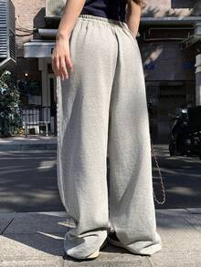 DAZY Women's Loose Drawstring Waist Wide Leg Pants, Casual Sports Sweatpants, Spring/Autumn - Grey - View 2