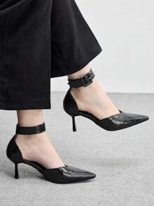 CUCCOO BIZCHIC Sandalias de tacón alto de unicolor minimalista para mujer, Día de San Valentín - Negro - Ver 4