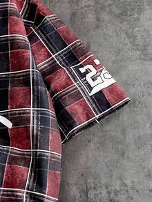 AXEPEAK 男士字母格纹印花短袖单排扣休闲衬衫 - 彩色 - 查看 6