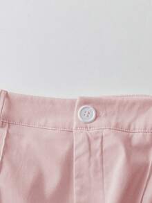 Franclia 女士纯色牙签条纹宽松阔腿休闲裤 - 淺粉色 - 查看 4