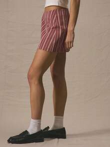 MUSERA Low Rise Striped Tailored Micro Mini Skirt Summer Cute Vacation Al Fresco Holiday  Party - Brown - View 4