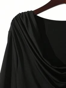GlowEve CURVE Plus Size Women's 2-Piece Set,Elegant Black And White Autumn Office Blouse And Skirt Contrast Color Ruffled Collar,Suitable For Graduation,Gala,Party - Black - View 5