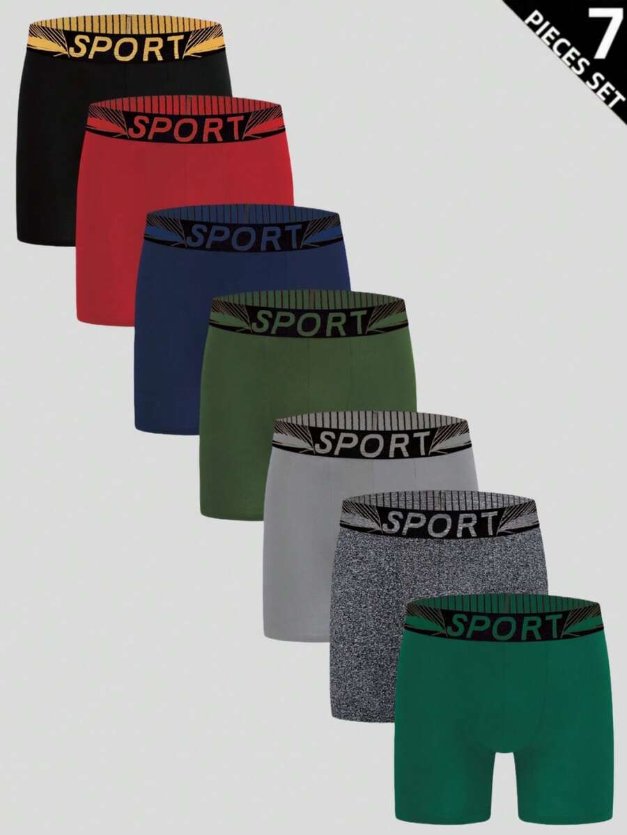 7pcs/Pack Men's Letter Print Casual Everyday Boxer Briefs - Multicolor - View 1