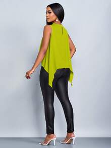 SOLERSUN 女士春夏度假纯色优雅不对称下摆无袖衬衫 - 綠色 - 查看 2