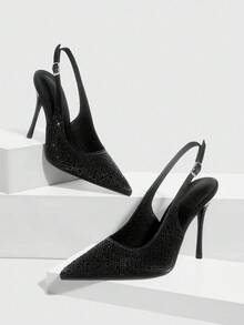 CUCCOO SZL Giày cao gót mũi nhọn khoét rỗng đính đá lấp lánh dành cho nữ, thích hợp cho đi làm, hẹn hò, dự tiệc, du lịch và các dịp khác trong dịp Giáng sinh. - màu đen - Xem 6