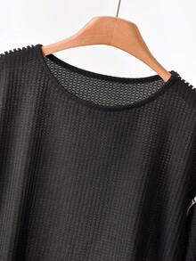 CosyJoli Áo thun nữ cỡ lớn cổ tròn, tay ngắn, chất liệu gân, kiểu dáng thường ngày. - màu đen - Xem 3