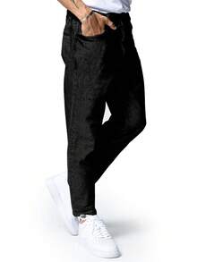 ROMWE MEN Street Life Quần jeans nam trơn màu, kiểu dáng thường ngày, có túi. - màu đen - Xem 3