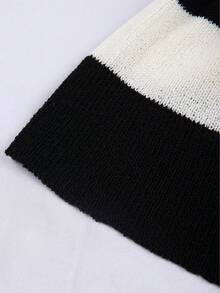 GlowEve Women's Casual Striped Cinched Waist Button-Up Cardigan Vest - Black and White - View 3