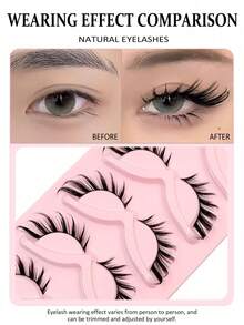 Asiteo New 5 Pairs Cat Eye Lashes Faux Mink Eyelashes 3D Curl Winged Natural Realistic Messy End Eye Elongated Manga False Eyelashes Soft Black Band Fake Lashe - Cat Eye Lashes - View 4