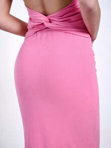 Maija Đầm mini màu hồng không tay, xếp ly, xẻ tà bên hông, khoét lưng, thời trang, đa năng dành cho nữ, thích hợp cho dịp năm mới, ngày lễ tình nhân và các lễ hội. - Hồng - Xem 3