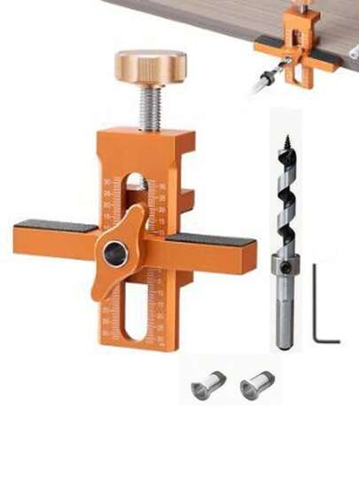 2 In 1 Cabinet Door Installation Positioner, 10mm Rebounder Punched Mounting Jig Wardrobe Cabinet Door Panel Installation Jig 7-40mm Clamping Range - Aluminum Alloy Quick Closet Door Mounting Template Tool