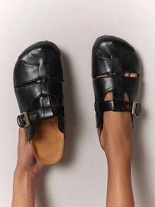 SHUZIA Women's Casual Stylish Crisscross Slip-On Clogs With Adjustable Buckles - Black - View 3