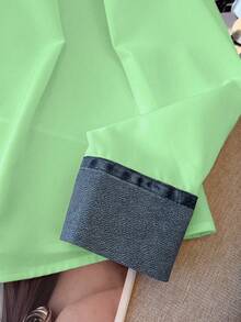 Lyxana Women's Casual Patchwork Denim Effect Shirt, Autumn/Winter - Green - View 5