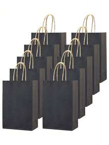1/6/12/14 pièces, Petit sac cadeau noir avec poignée, fabriqué en papier kraft, convient pour les anniversaires, mariages, Saint-Valentin, enterrements de vie de garçon, enterrements de vie de jeune fille, baby showers, cadeaux de mariage, emballage cadeau de Noël, sacs de fête, enterrements de vie de garçon et autres occasions - Noir - Voir 9