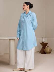 Graceveil Áo sơ mi dài tay dáng rộng màu xanh dương dành cho nữ - Màu xanh lam - Xem 5