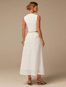 COSMINA 2件套女士优雅波西米亚风柔软百搭半身裙，适合度假、约会、情人节、工作场合，纯色雪纺半身裙，白色长裙，女士长款半身裙，蕾丝长款半身裙，夏季长裙，半身裙 - 白色 - 查看 6