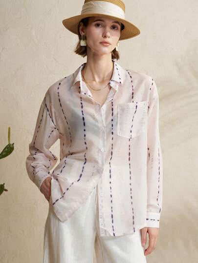 Airaco 女士休闲舒适亚麻印花衬衫