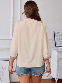 EMERY ROSE Plus Size Women Vintage Floral Print V-Neck Lantern Sleeve Loose Blouse - Multicolor - View 2