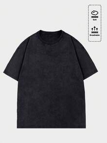 ROMWE MEN 男士极简主义印花圆领短袖街头风T恤 - 黑色 - 查看 2