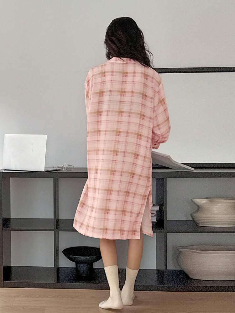 Plaid Loose Fit Women Sleepwear Robe