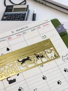 1个猫咪图案双面书签，多功能礼品猫咪模板尺，日记本计划本笔记文具工具 - 彩色 - 查看 2