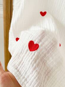 SHEIN Frenchy Women's Casual Heart Embroidery Textured Ruffle Hem Blouse, Summer - White - View 9