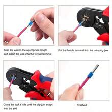 1PC Set Electrical Wire Terminal Crimping Tool Kit, Includes Insulated Connectors, Manual Crimping Pliers, Wire Cutter Stripper, Electrician Multi-Tool, Red And Blue Handles, Tools For Men - Red - View 8