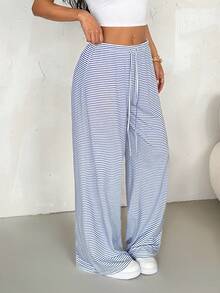 SHEIN PETITE Women's Casual Wide Leg Pants, Versatile All-Match Style Suitable For Spring And Summer - Black and White - View 5