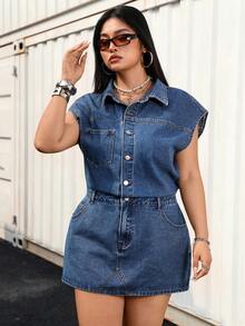 Jeanoix Y2K Fashion Versatile Polo Collar Denim Dress, Slimming, Suitable For Spring And Autumn - Blue - View 4