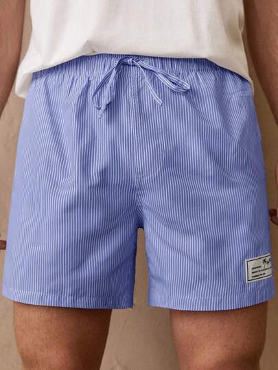 HIMLAND Pantalones cortos rectos de cintura media con cordón y rayas verticales tejidas para hombre