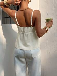 SHEIN EZwear Apricot Solid Color Lace Trim Casual Camisole - Apricot - View 2