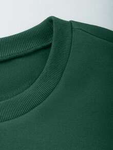 Franclia Plus Size Striped Patchwork Loose Casual Sweatshirt, Spring/Autumn - Dark Green - View 3