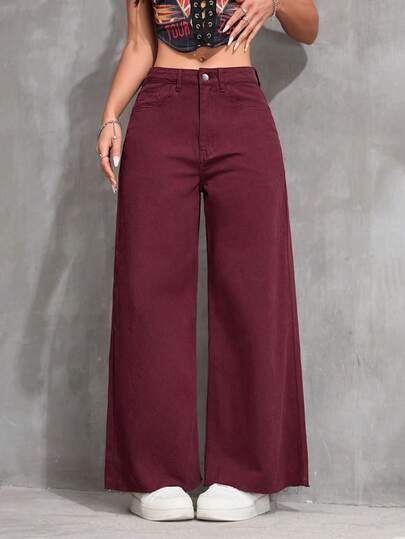 SHEIN ICON 大码女式踝长直筒牛仔裤，松紧腰带和磨损下摆