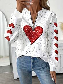 EMERY ROSE 加大码女式爱心波点印花拉链圆领卫衣 - 彩色 - 查看 4