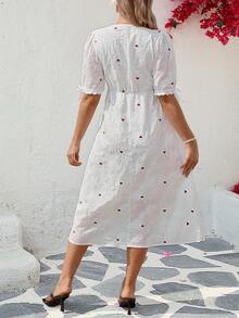 SHEIN Maternity Heart Pattern V-Neck Short Sleeve Dress - White - View 2